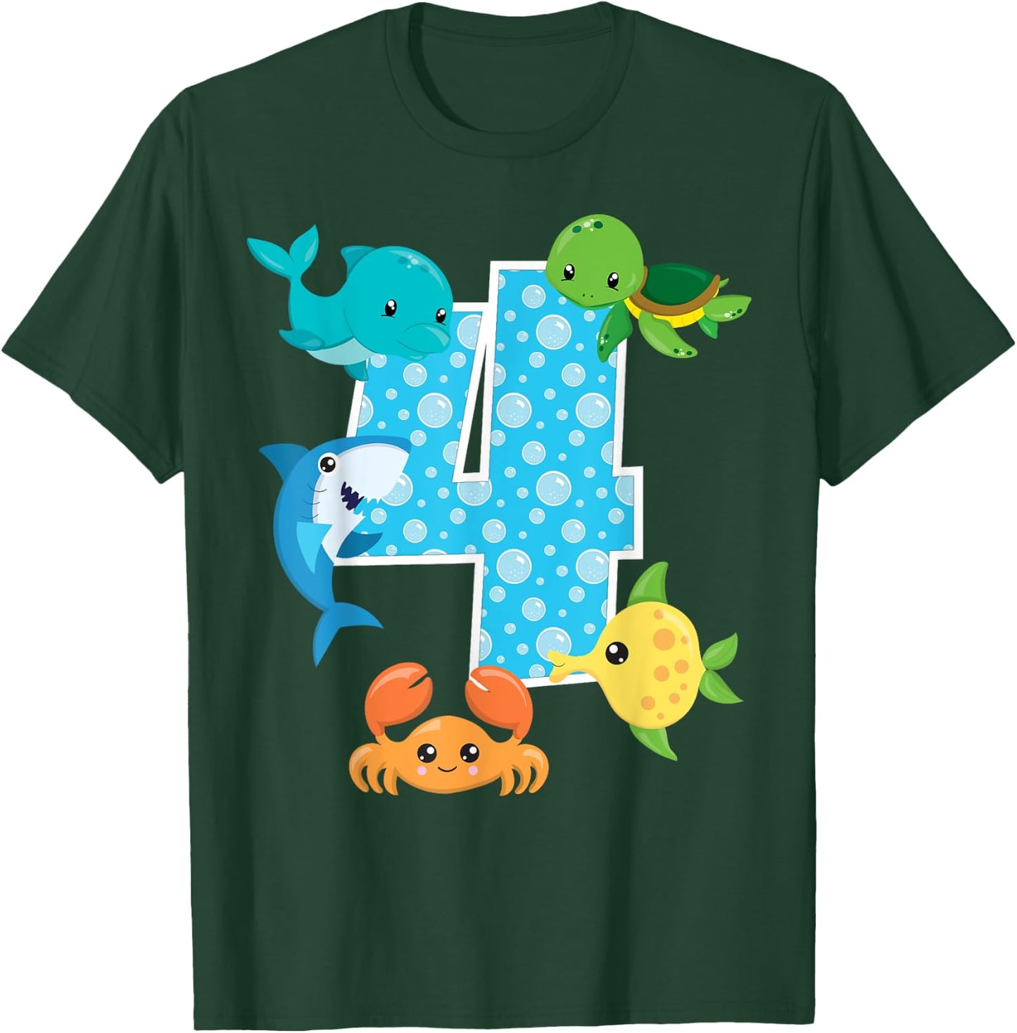 4th Birthday Party 4 Year Old Sea Fish Aquarium Birthday Boy T-Shirt - T-Shirt | Forest
