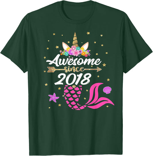 Unicorn Shirt Mermaid Birthday - Awesome Since 2018 B-day T-Shirt - T-Shirt | Forest