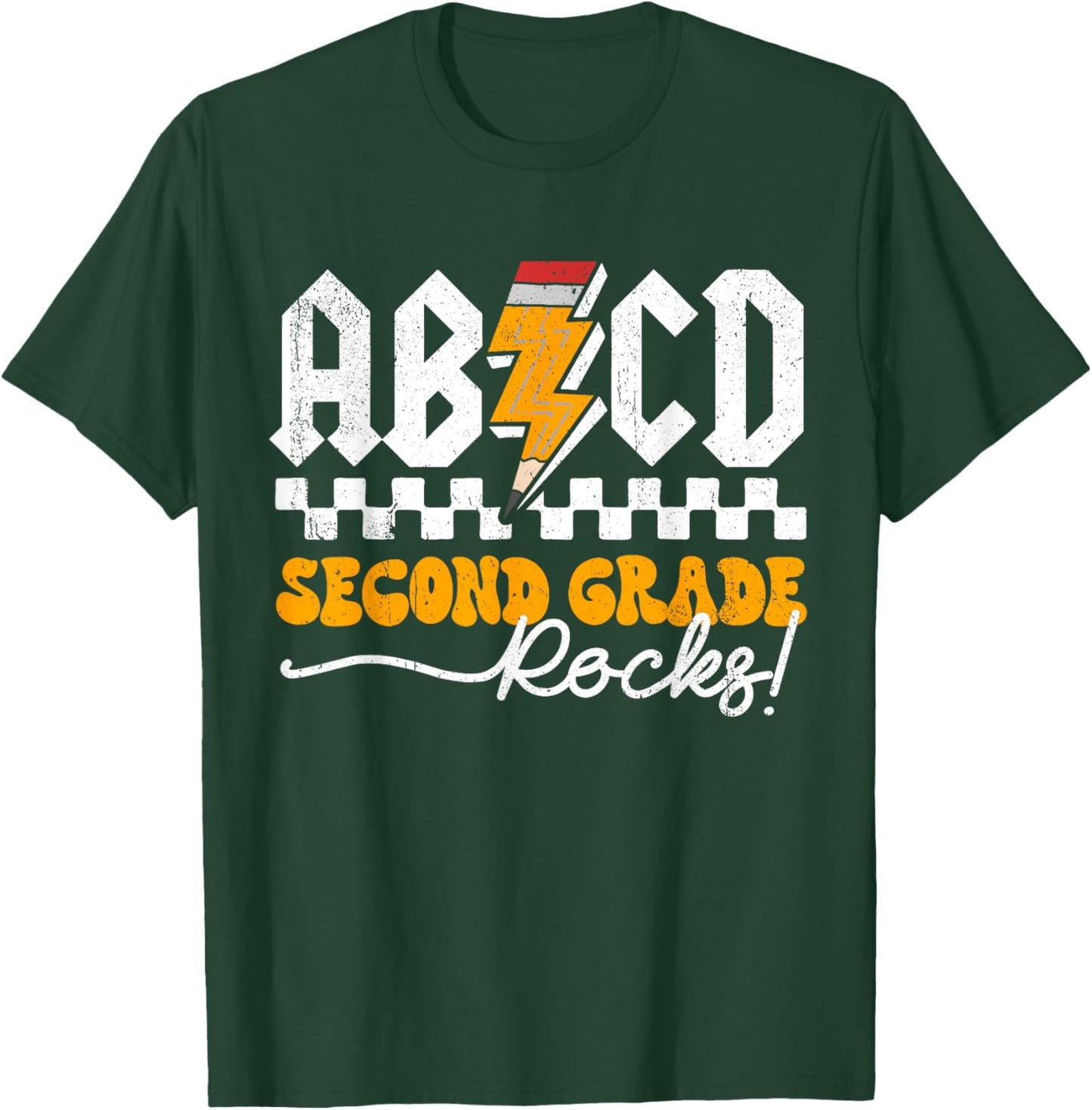 AB CD Second Grade Rocks 2nd Grader Teacher Boys Girls Kids T-Shirt - T-Shirt | Forest
