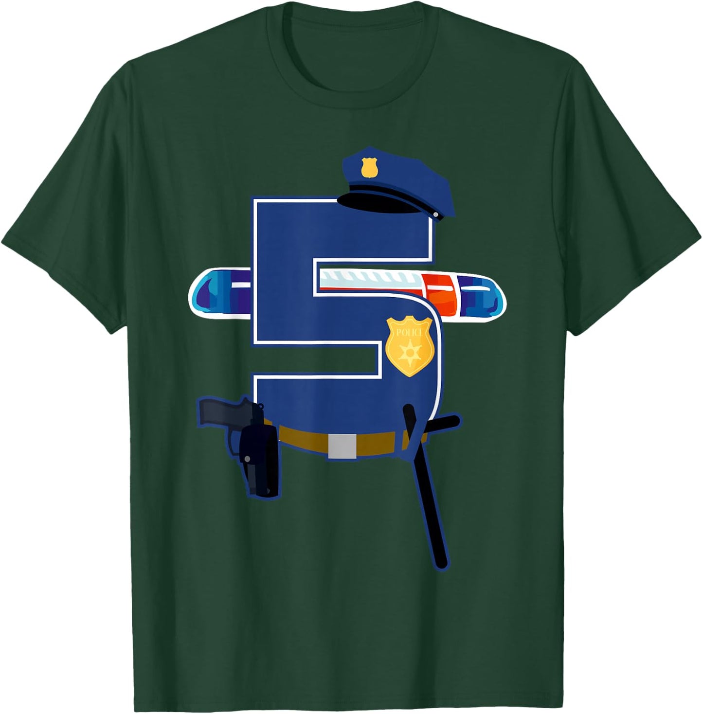 5 Years Old 5th Birthday Police Officer Kids Costume Gift T-Shirt - T-Shirt | Forest