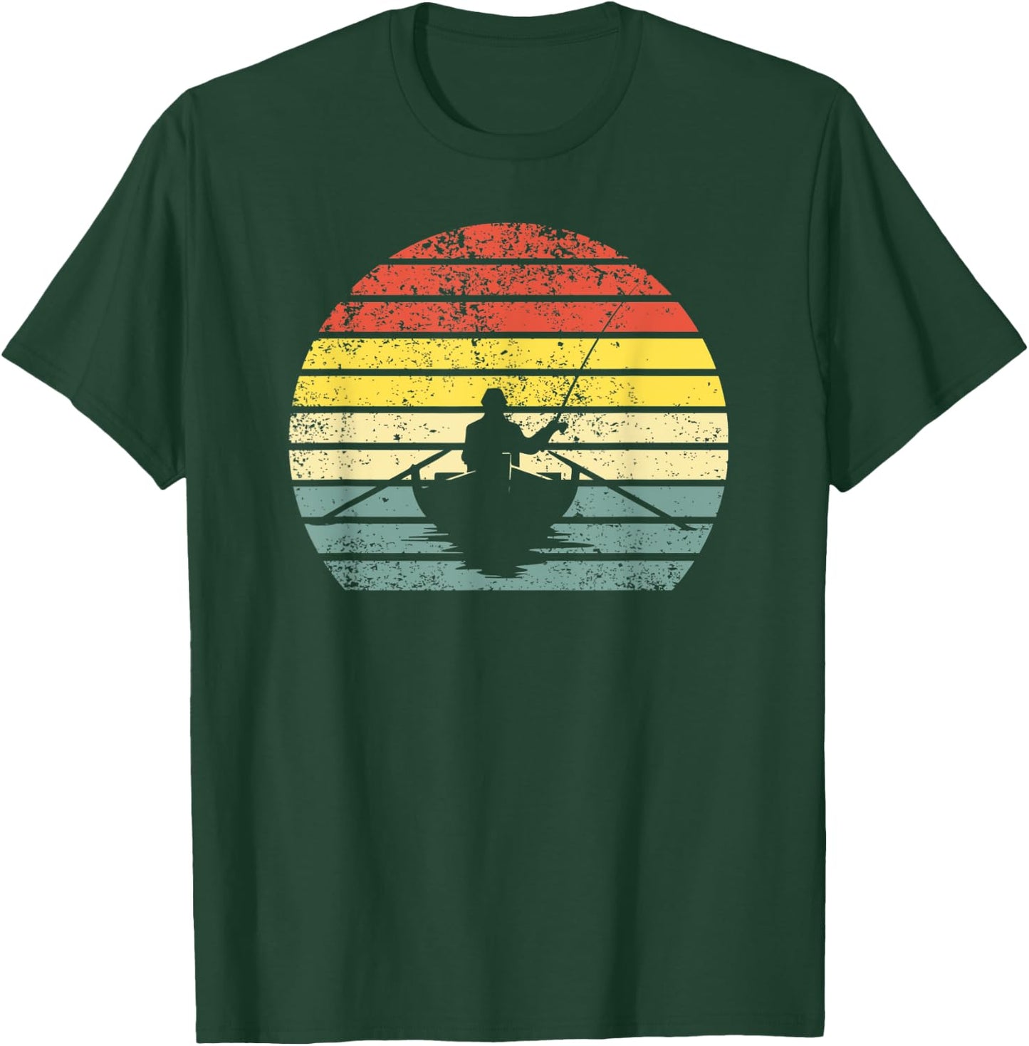Vintage Fisherman In Boat Retro Fishing T-Shirt - T-Shirt | Forest