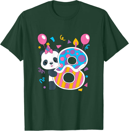Panda 8 Year Old Children's Birthday Party T-Shirt - T-Shirt | Forest