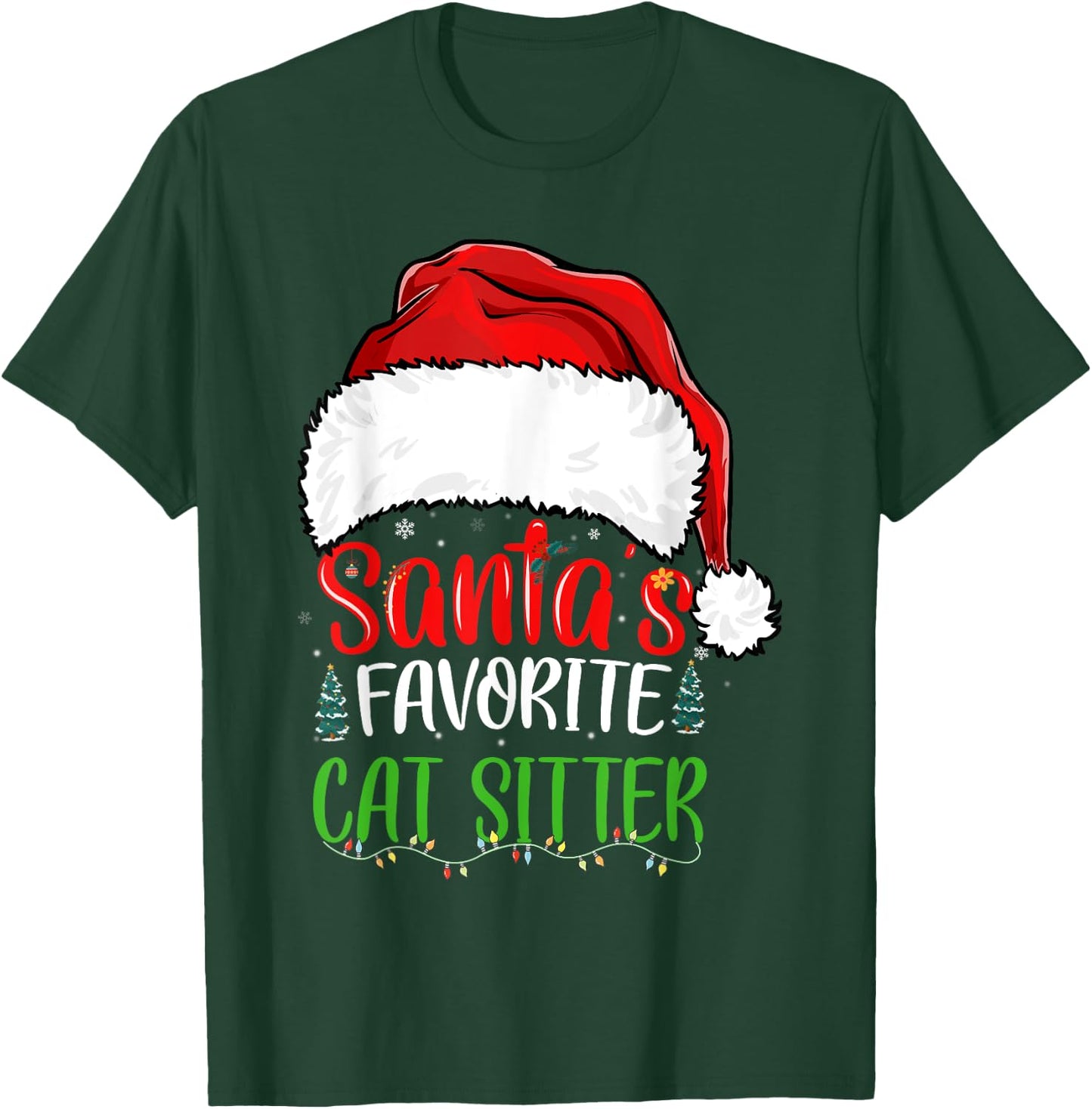 Santa's Favorite Cat Sitter Funny Christmas Cat Sitter T-Shirt - T-Shirt | Forest
