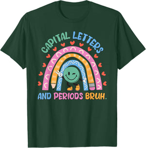 Capital Letters And Periods Bruh English Teacher Women Girls Kids T-Shirt - T-Shirt | Forest