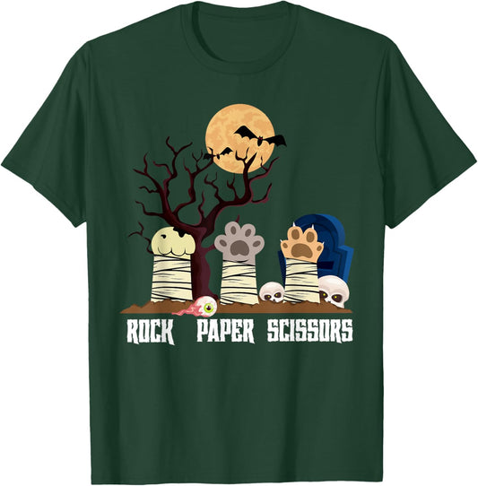 Rock Paper Scissors Animal Meme Halloween Zombie Cat Men Women Kids T-Shirt - T-Shirt | Forest