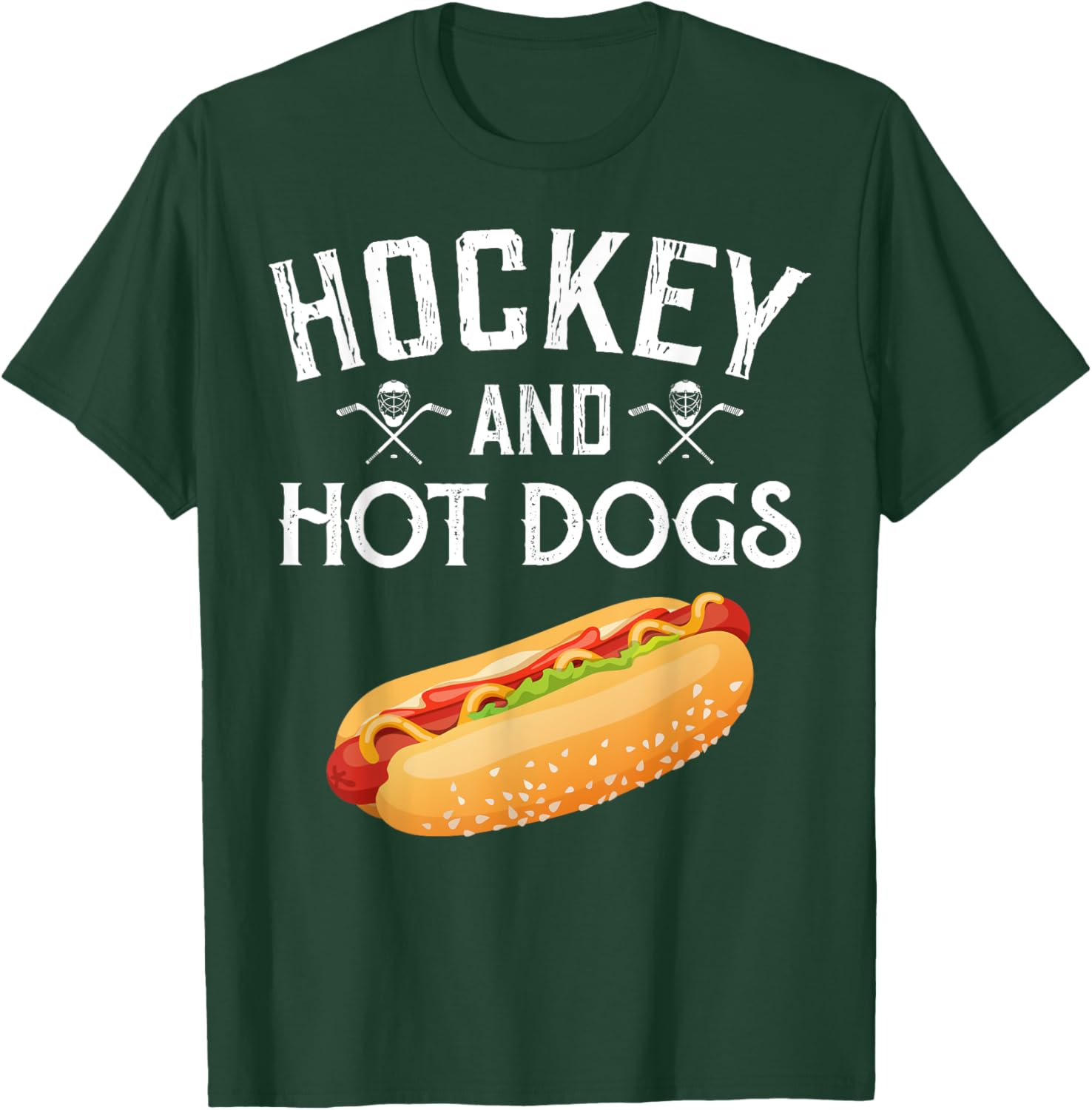 Hockey And Hot Dogs Funny Winter Sports Lovers Design T-Shirt - T-Shirt | Forest
