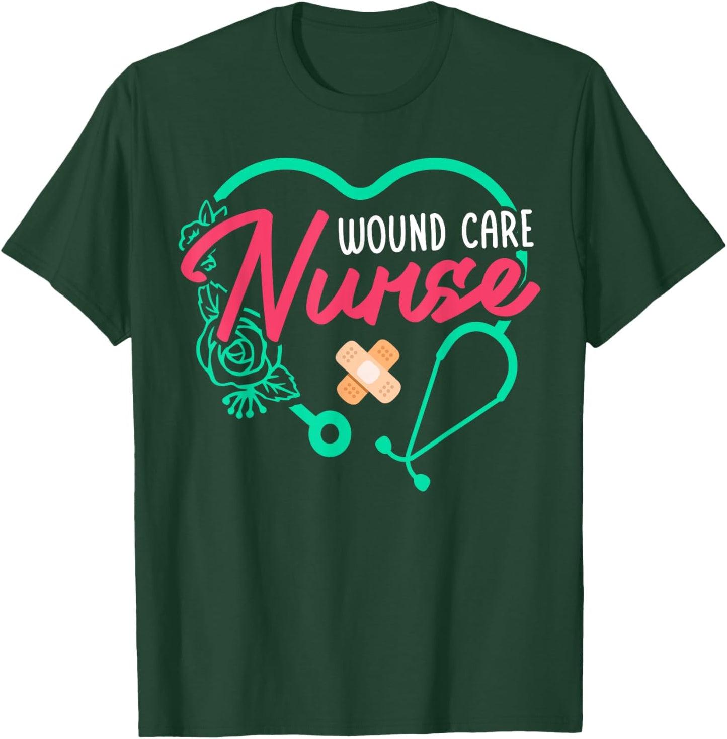 Wound Care Nurse Heart Stethoscope T-Shirt - T-Shirt | Forest