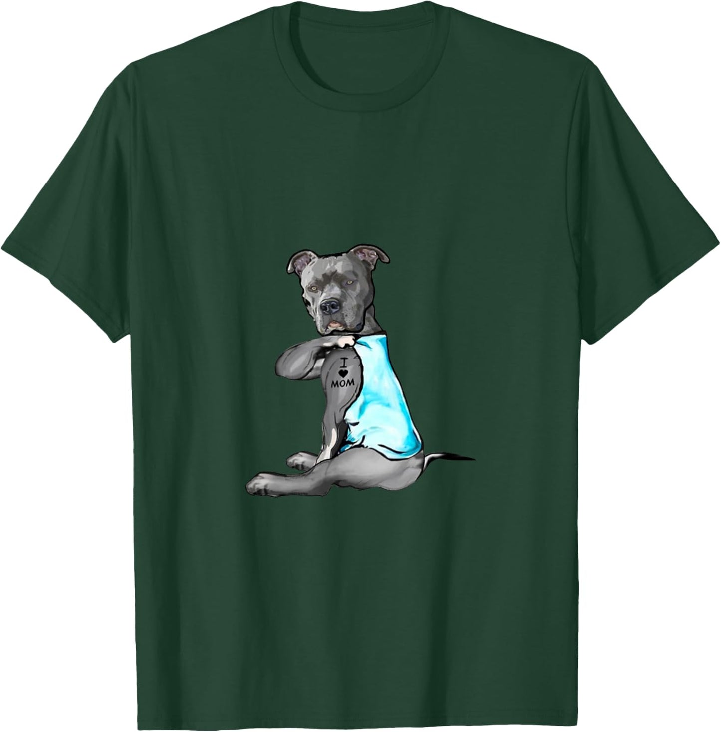 Funny Women Gifts Dog Pitbull I Love Mom Tattoo Gift T-Shirt - T-Shirt | Forest
