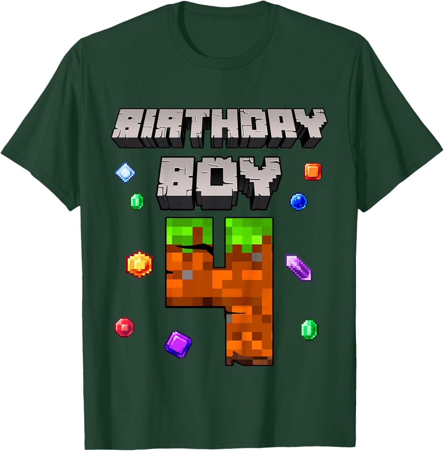 Kids 4th Birthday Boy 4 Video Gamer Pixel Number Four Bday Party T-Shirt - T-Shirt | Forest