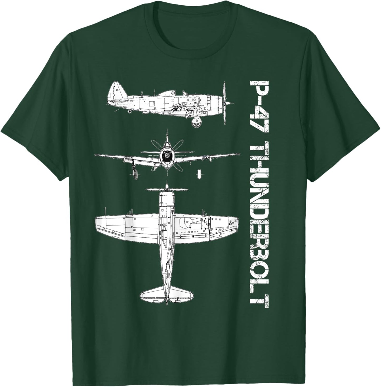P47 Thunderbolt WW2 Fighter Airplane Blueprint T-Shirt - T-Shirt | Forest
