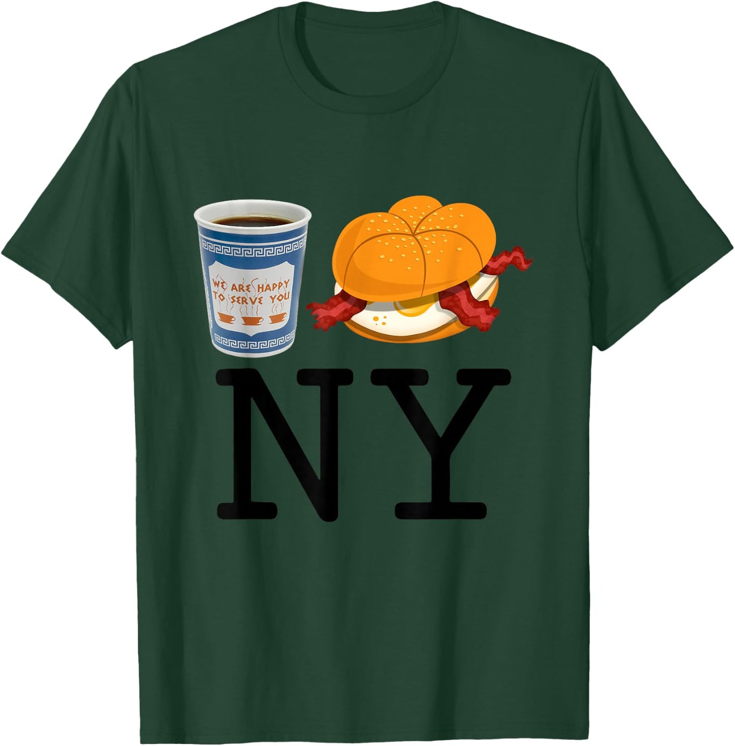 Coffe And Hamburger Bacon Egg NY Retro Vintage Graphic T-Shirt - T-Shirt | Forest