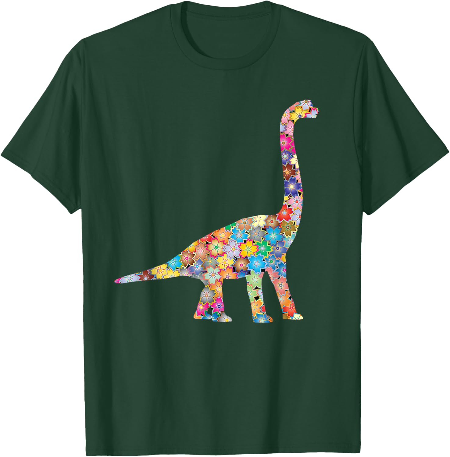 SunFrot T Rex Dinosaur, Flowers - -Adults/Kids, Black, Small, Short Sleeve, Cotton 100% T-Shirt - T-Shirt | Forest