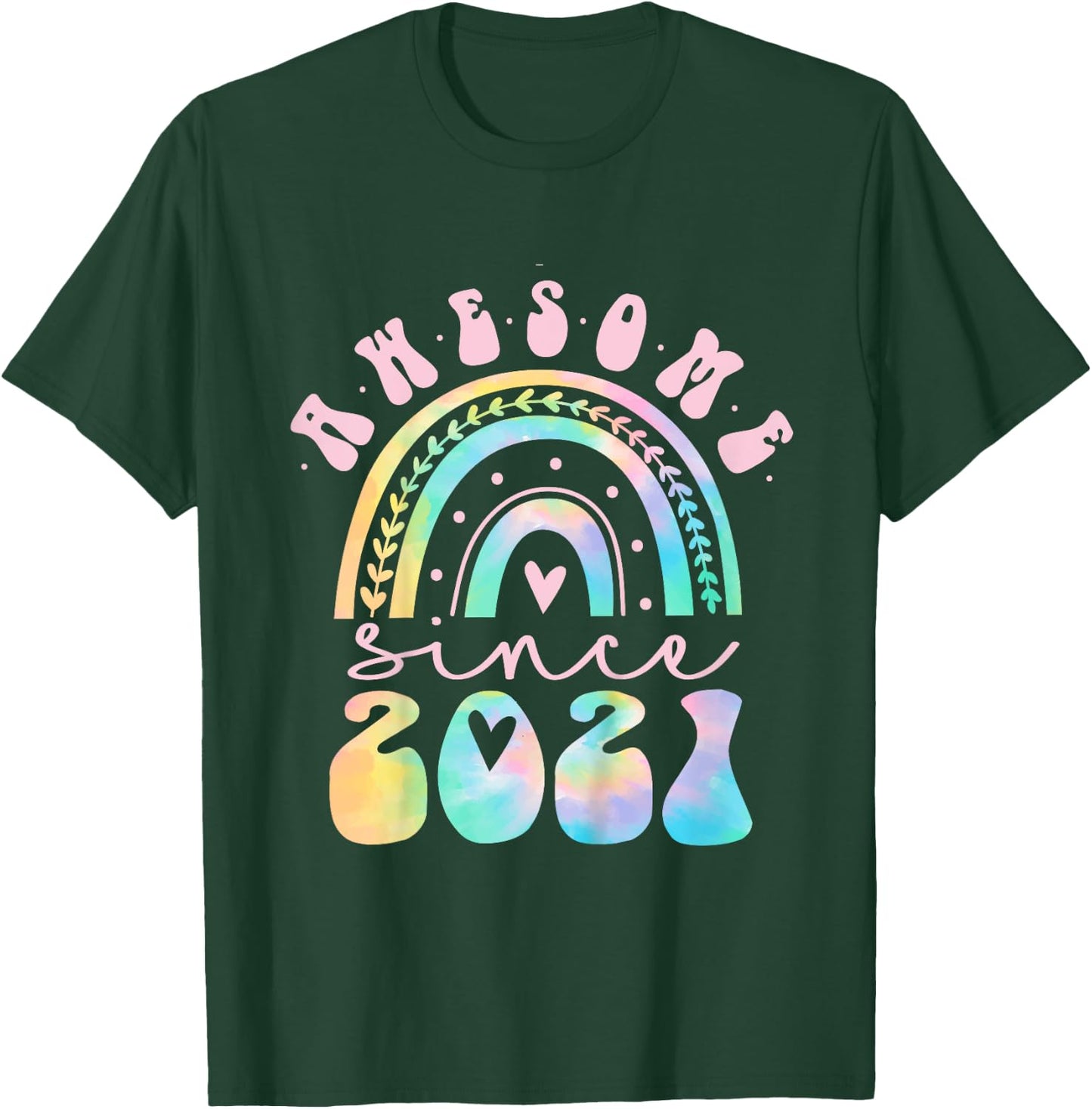 Awesome Since 2021 4 Year Old Rainbow Tie Dye 4th Birthday T-Shirt - T-Shirt | Forest