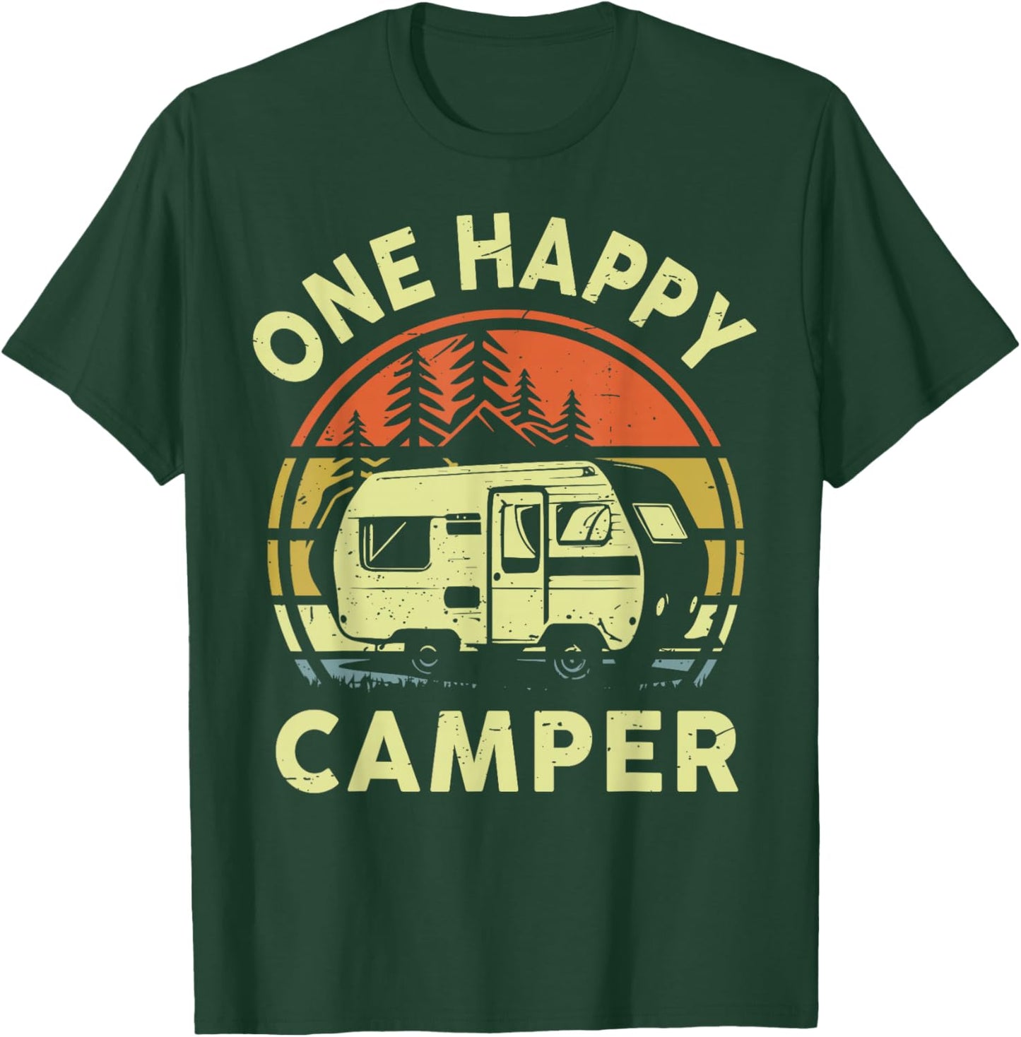 One Happy Camper Mom Dad Funny RV Camping Toddler Dada Retro T-Shirt - T-Shirt | Forest