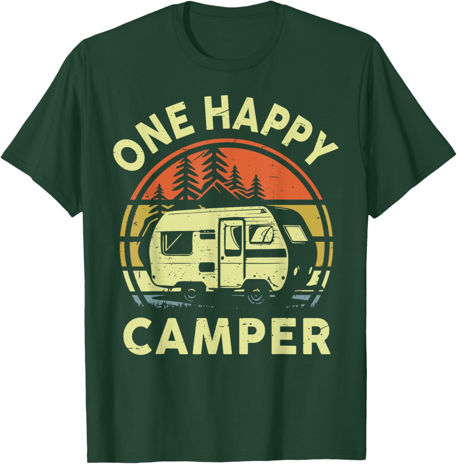 One Happy Camper Mom Dad Funny RV Camping Toddler Dada Retro T-Shirt - T-Shirt | Forest