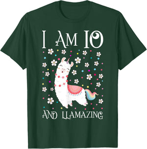 10 Years Old Girl Llama Gift 10th Birthday Llamazing Kids T-Shirt - T-Shirt | Forest