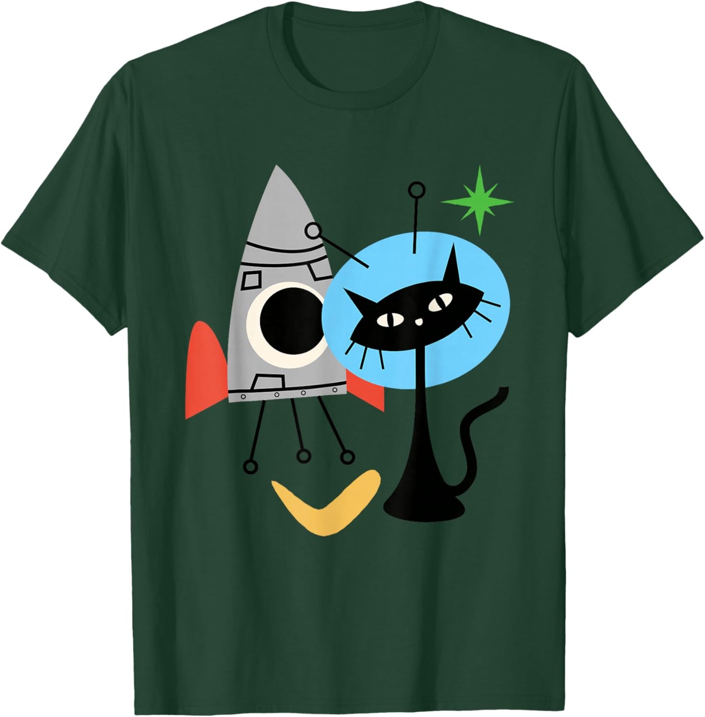 Cat Astronaut Space Retro Atomic Age Mid-Century Modern T-Shirt - T-Shirt | Forest