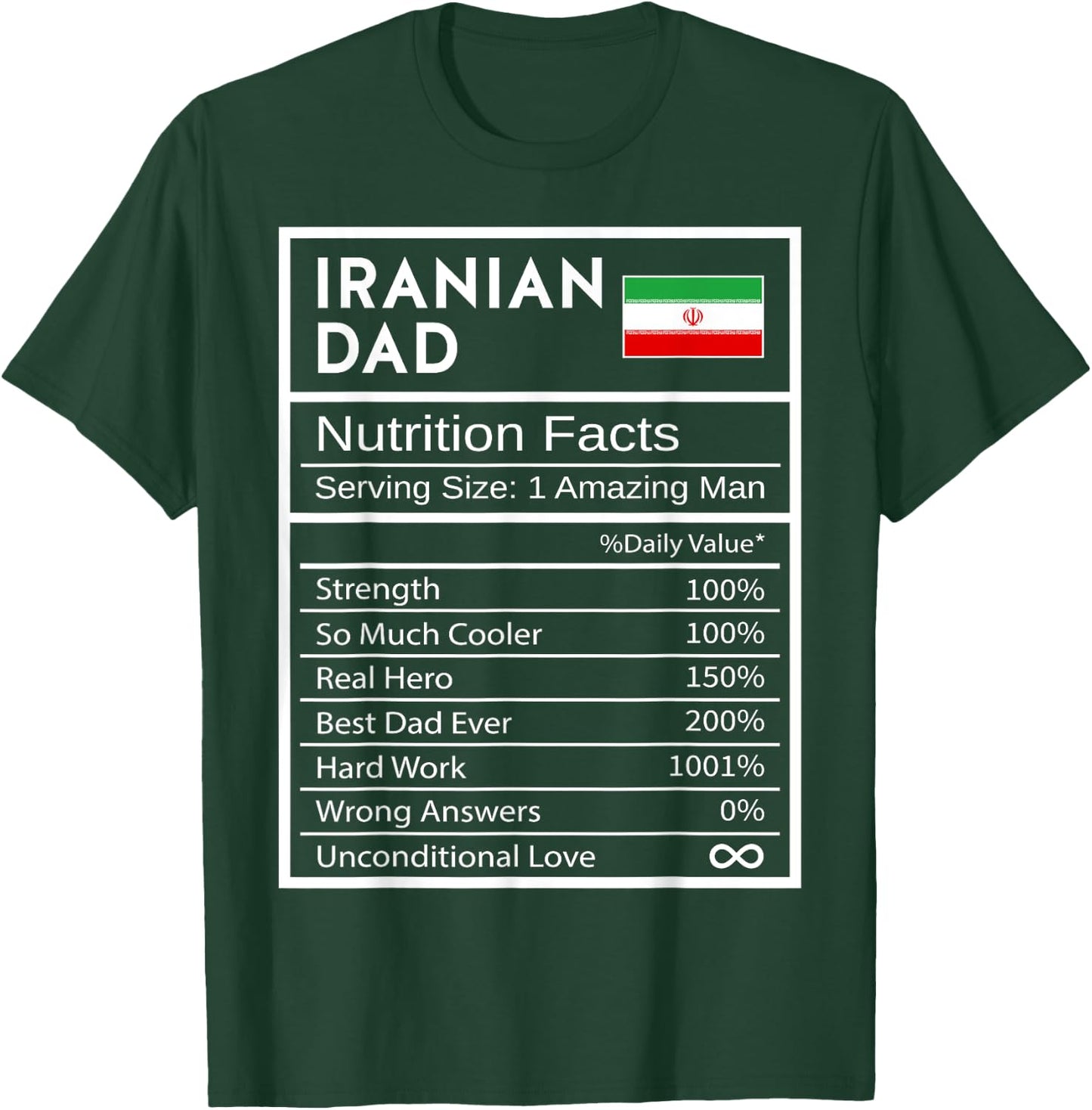 Iranian Dad Nutrition Facts National Pride Gift Dad T-Shirt - T-Shirt | Forest