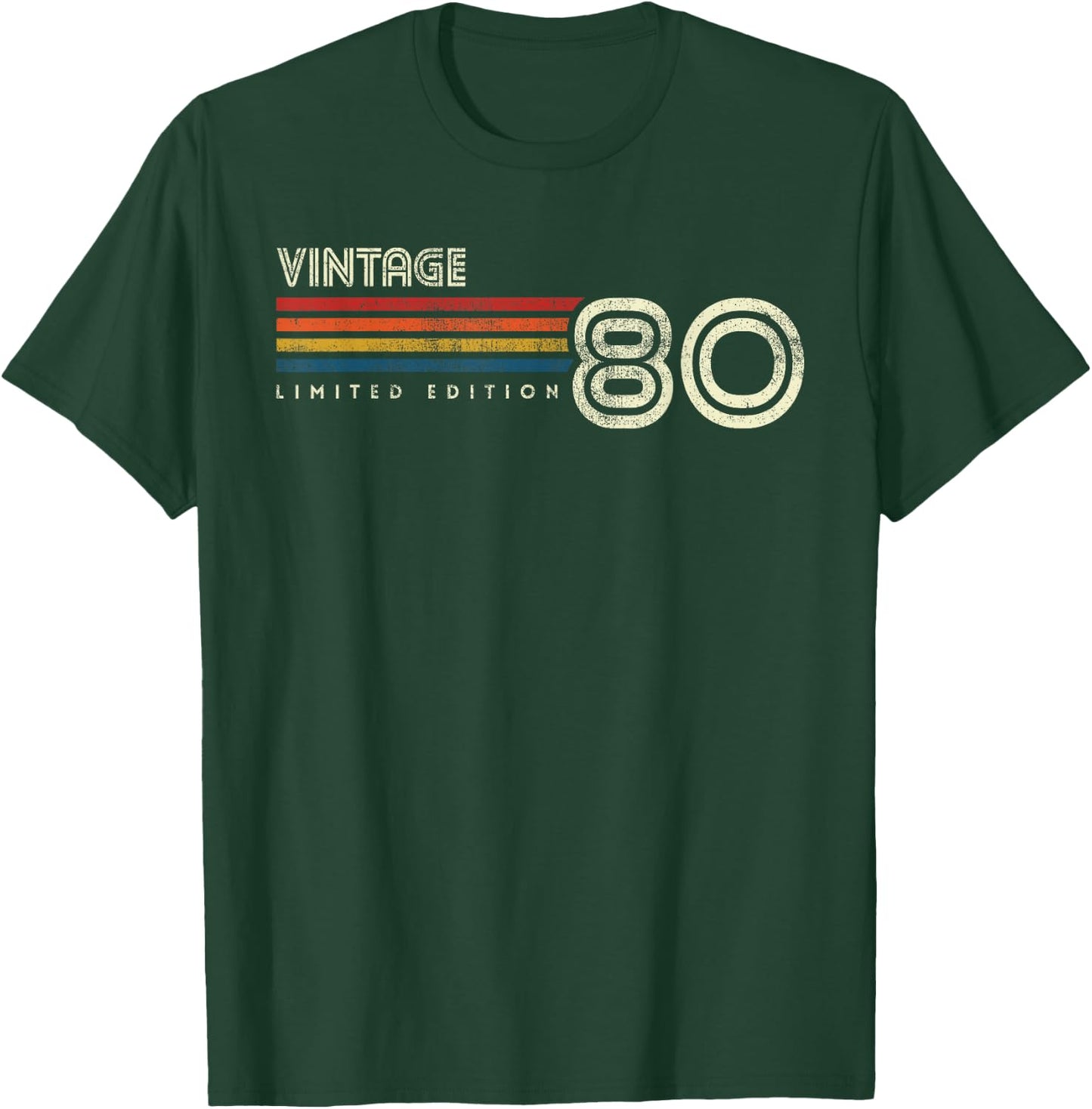 Vintage 1980 Chest Stripe Birthday T-Shirt - T-Shirt | Forest