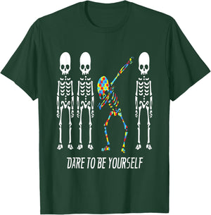 Dare To Be Yourself Dabbing Skeleton Autism Awareness T-Shirt - T-Shirt | Forest