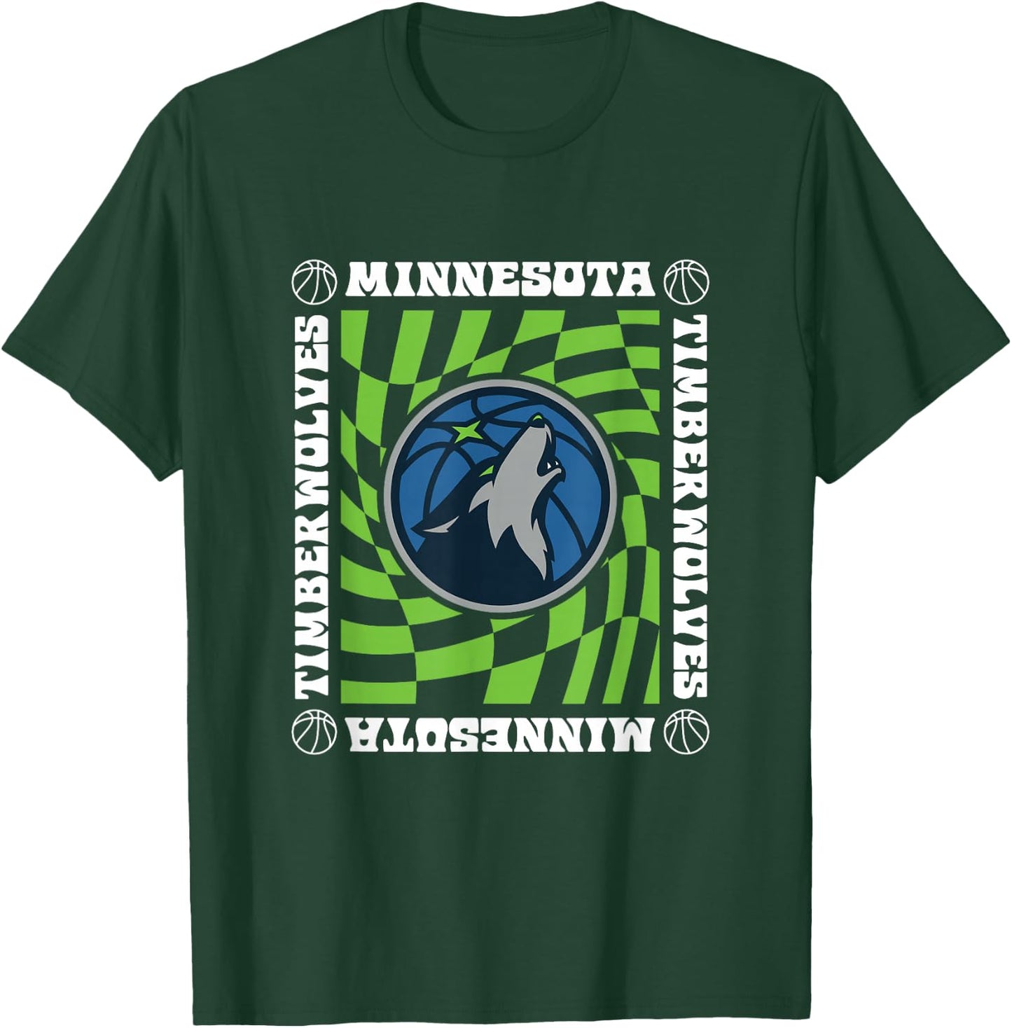 NBA Minnesota Timberwolves Retro Checkerboard Wave T-Shirt - T-Shirt | Forest