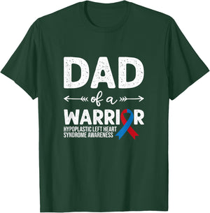 Dad Of A Warrior, Red & Blue Ribbon HLHS Awareness T-Shirt - T-Shirt | Forest