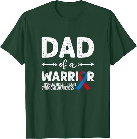 Dad Of A Warrior, Red & Blue Ribbon HLHS Awareness T-Shirt - T-Shirt | Forest
