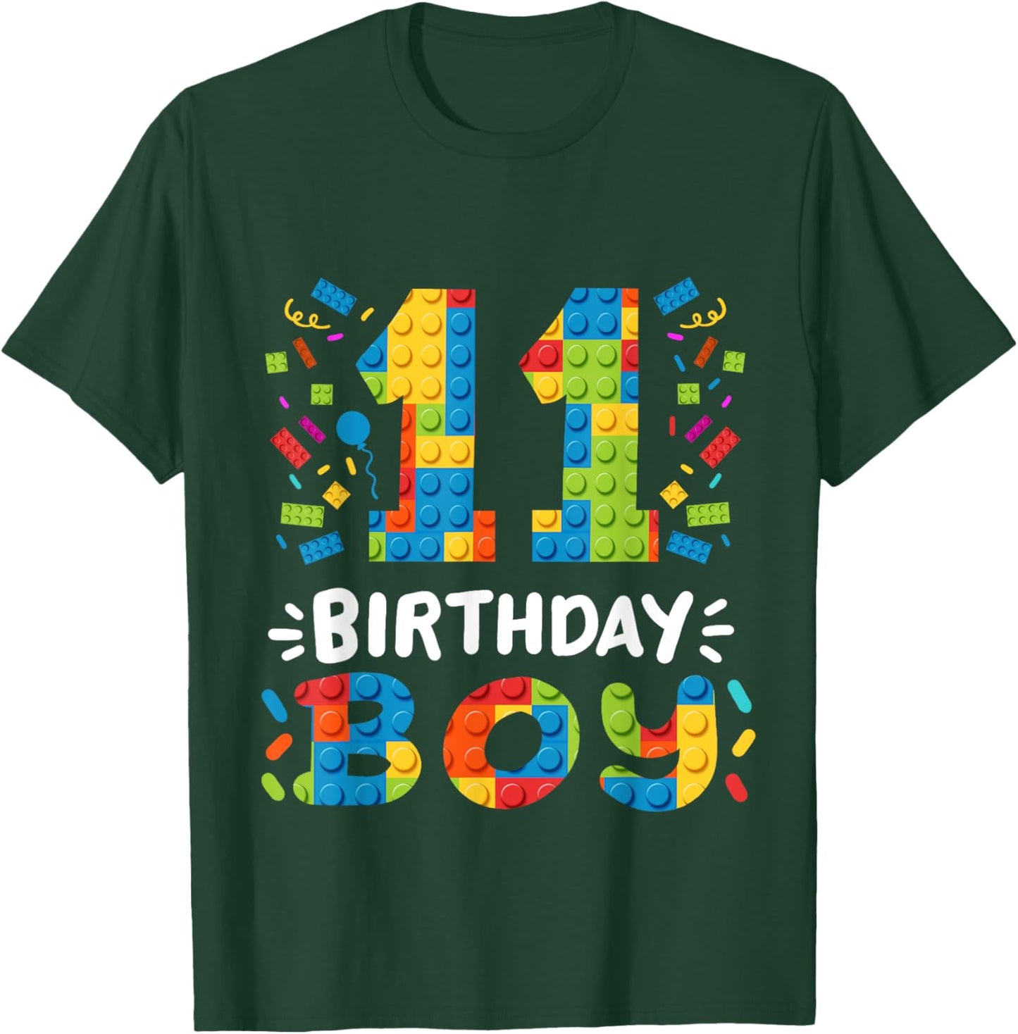 Kids 11 Years Old Building Blocks Builder 11th Birthday Boys T-Shirt - T-Shirt | Forest