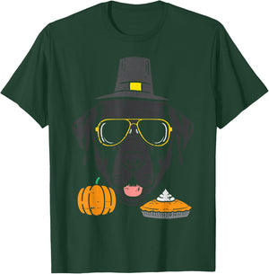 Pilgrim Black Labrador Cute Thanksgiving Dog Men Women Kids T-Shirt - T-Shirt | Forest