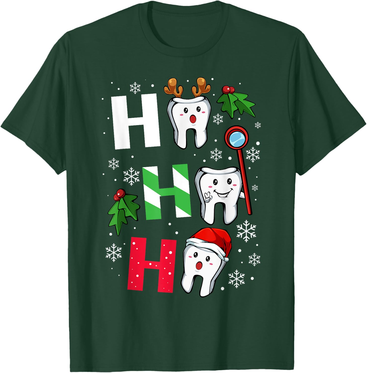 Dentist Christmas Ho Ho Ho Teeth Dental Student Merry Xmas T-Shirt - T-Shirt | Forest