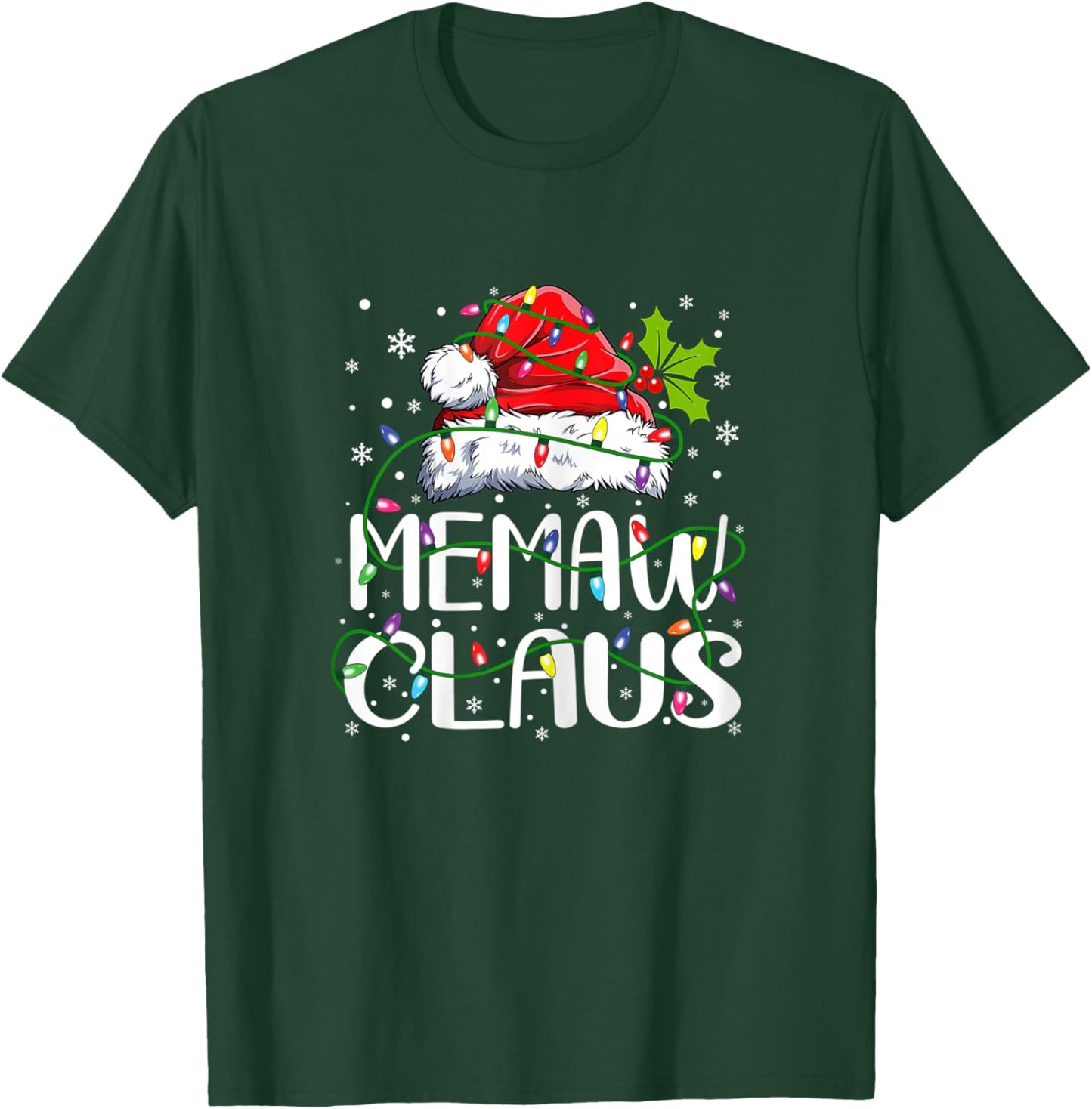 Memaw Claus Christmas Santa Hat Matching Family Xmas Lights T-Shirt - T-Shirt | Forest