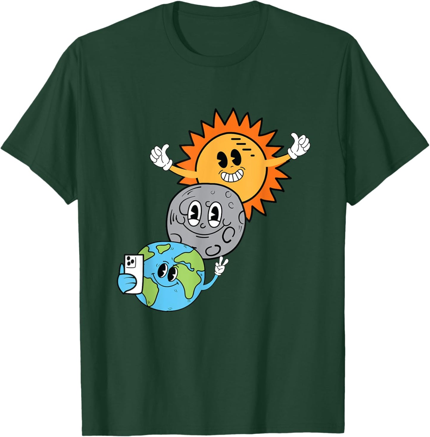 2024 Solar Eclipse Sun Moon Earth Selfie Kids Adult April 8 T-Shirt - T-Shirt | Forest