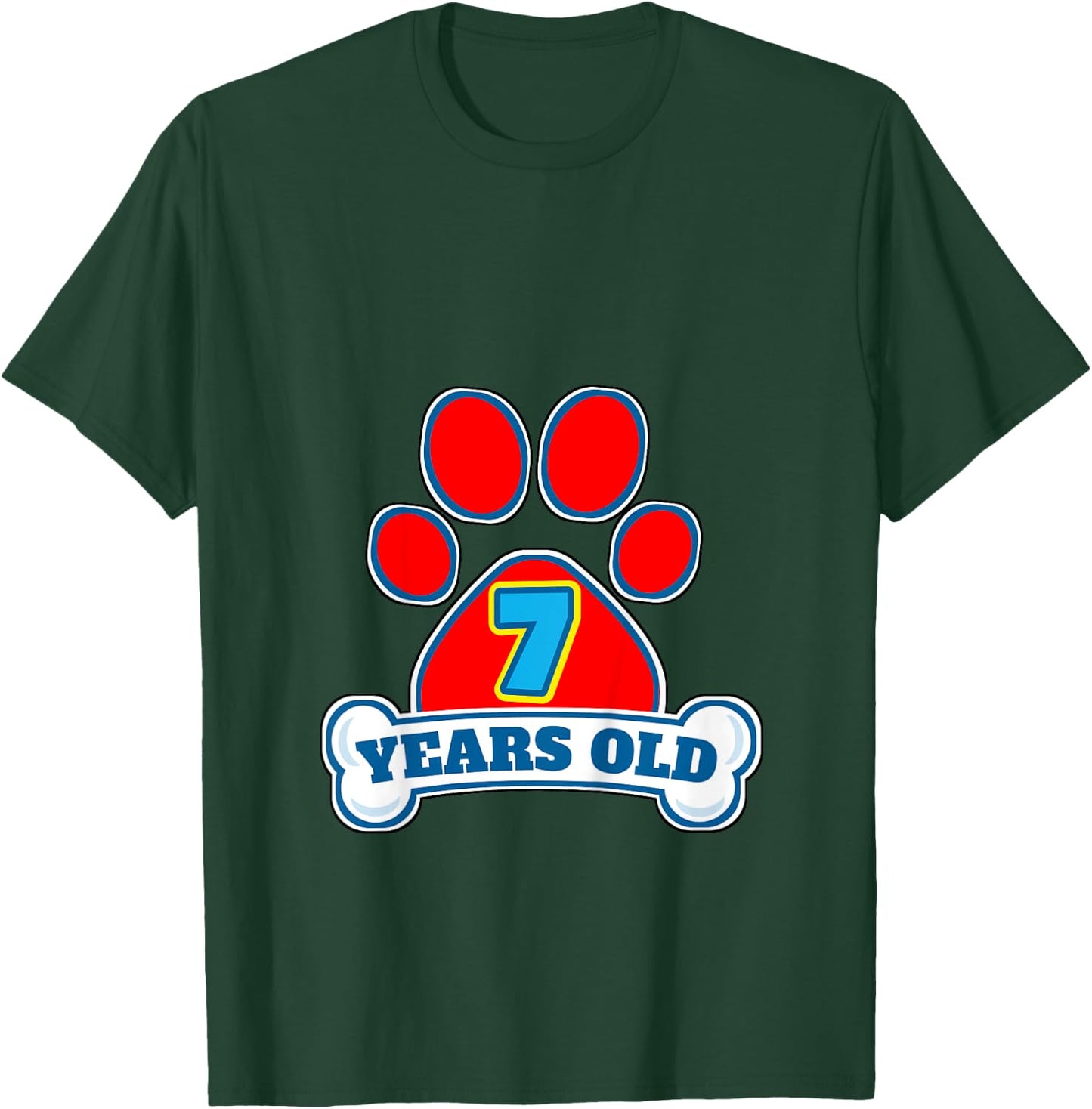 7 Year Old 7th Birthday Paw Themed Party Gift Boys Girls T-Shirt - T-Shirt | Forest
