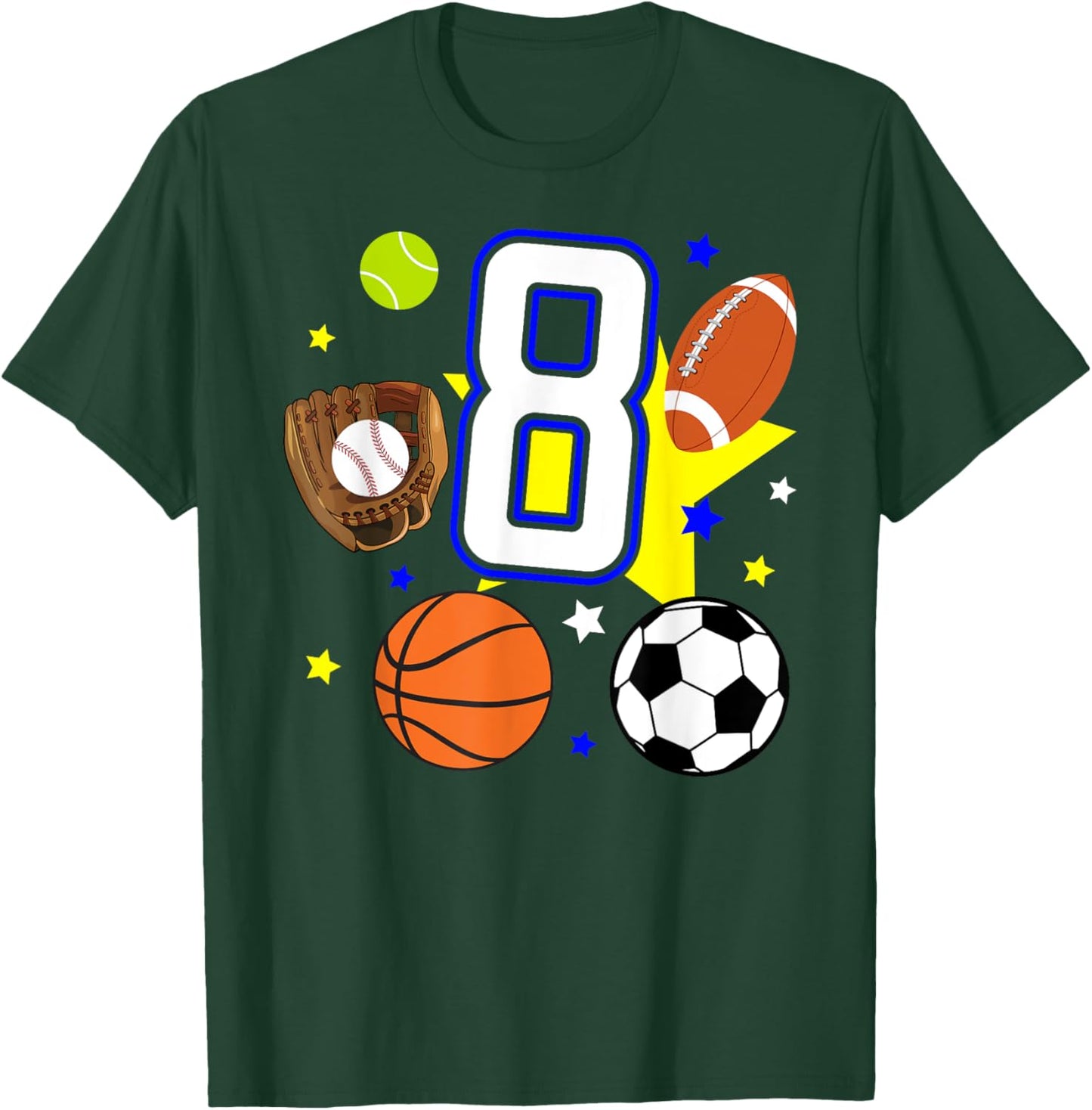 8th Birthday Sports Birthday Theme 8 Year Old Boy T-Shirt - T-Shirt | Forest
