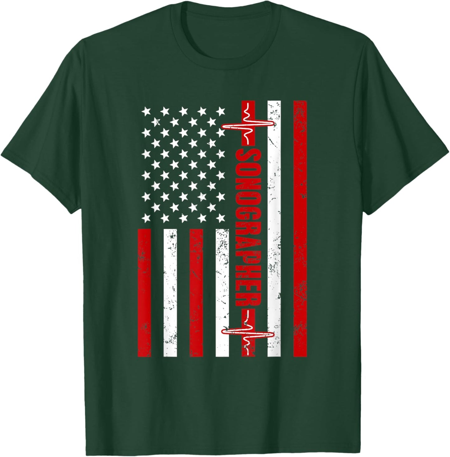 Patriotic Medical Sonographer American flag Heartbeat USA T-Shirt - T-Shirt | Forest