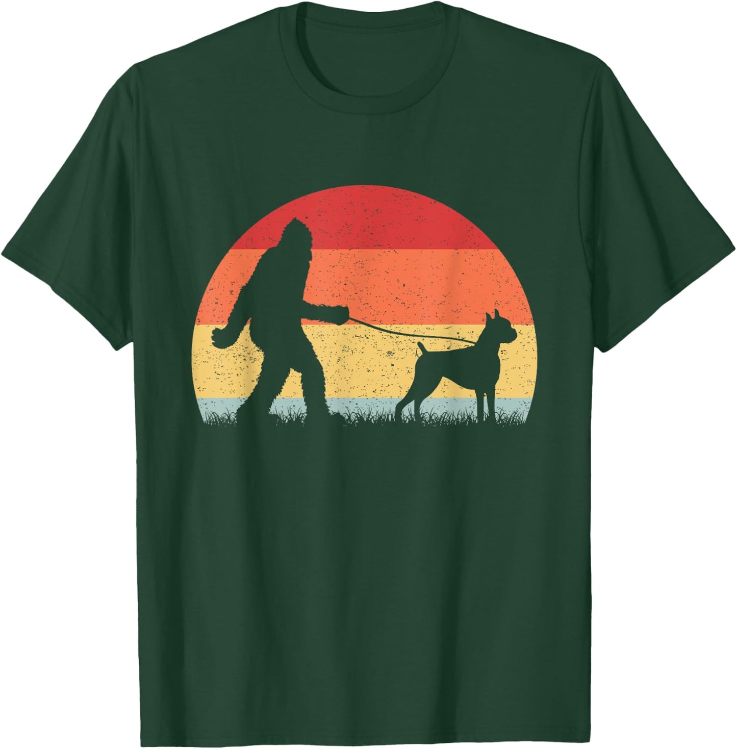 Vintage Bigfoot Walking Boxer Dog Sasquatch Funny Gifts T-Shirt - T-Shirt | Forest