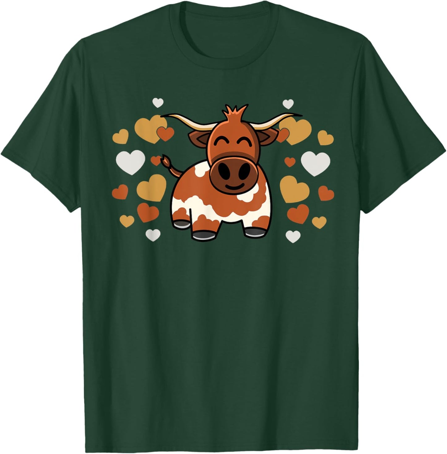 Cute Longhorn Cow With Hearts for Longhorn Cow Lovers T-Shirt - T-Shirt | Forest