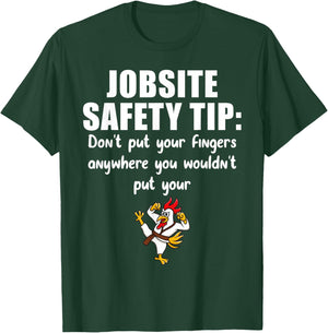 Funny Construction Jobsite Safety Tip Ideas Don't Put Your Fingers Anywhere - -Adults, Black, Small, Short Sleeve T-Shirt - T-Shirt | Forest