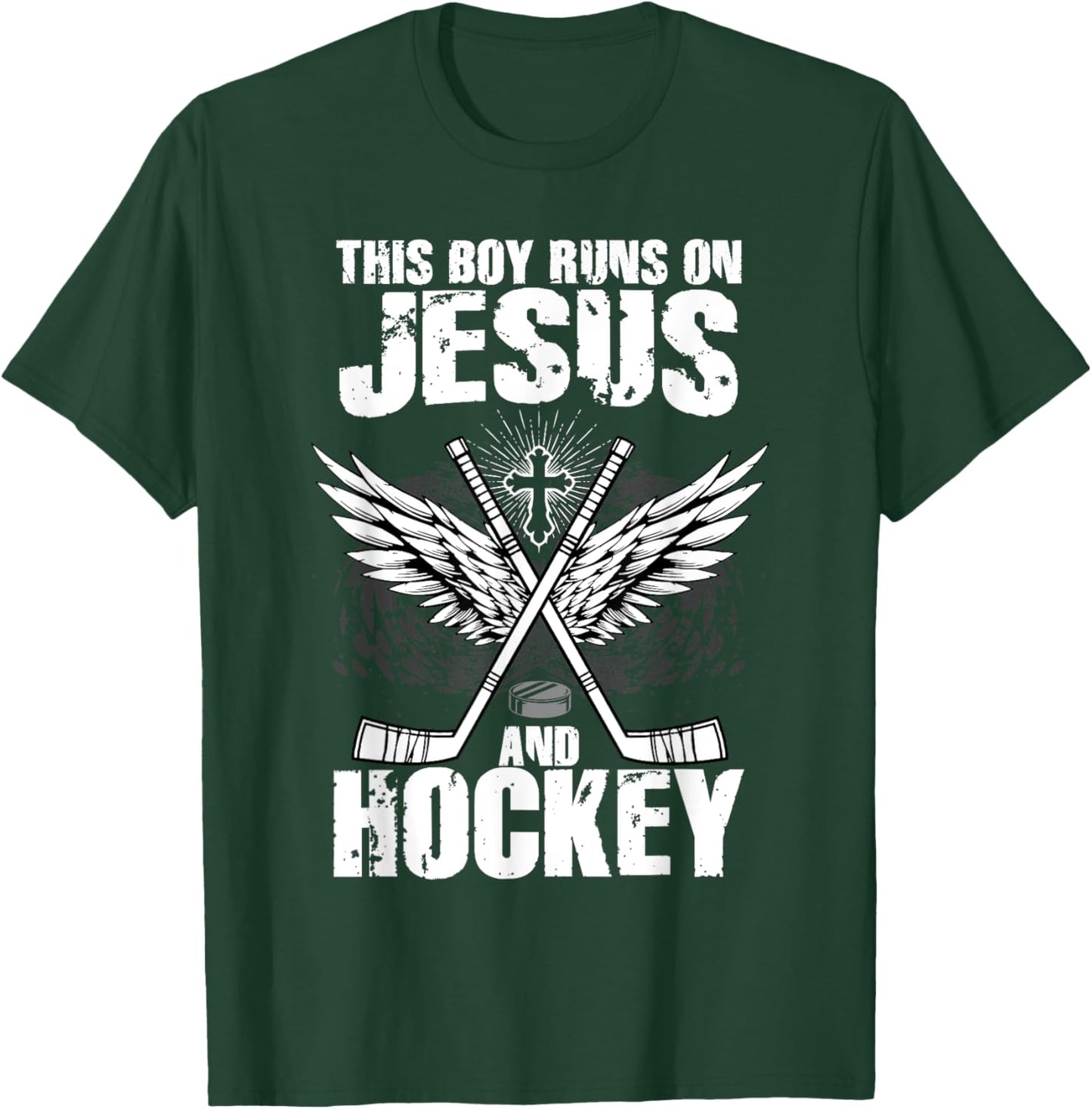 This Boy Runs On Jesus And Hockey T-Shirt - T-Shirt | Forest