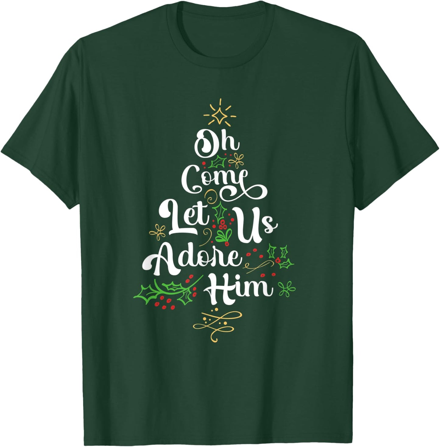 Oh Come Let Us Adore Him Jesus Family Christian Christmas T-Shirt - T-Shirt | Forest