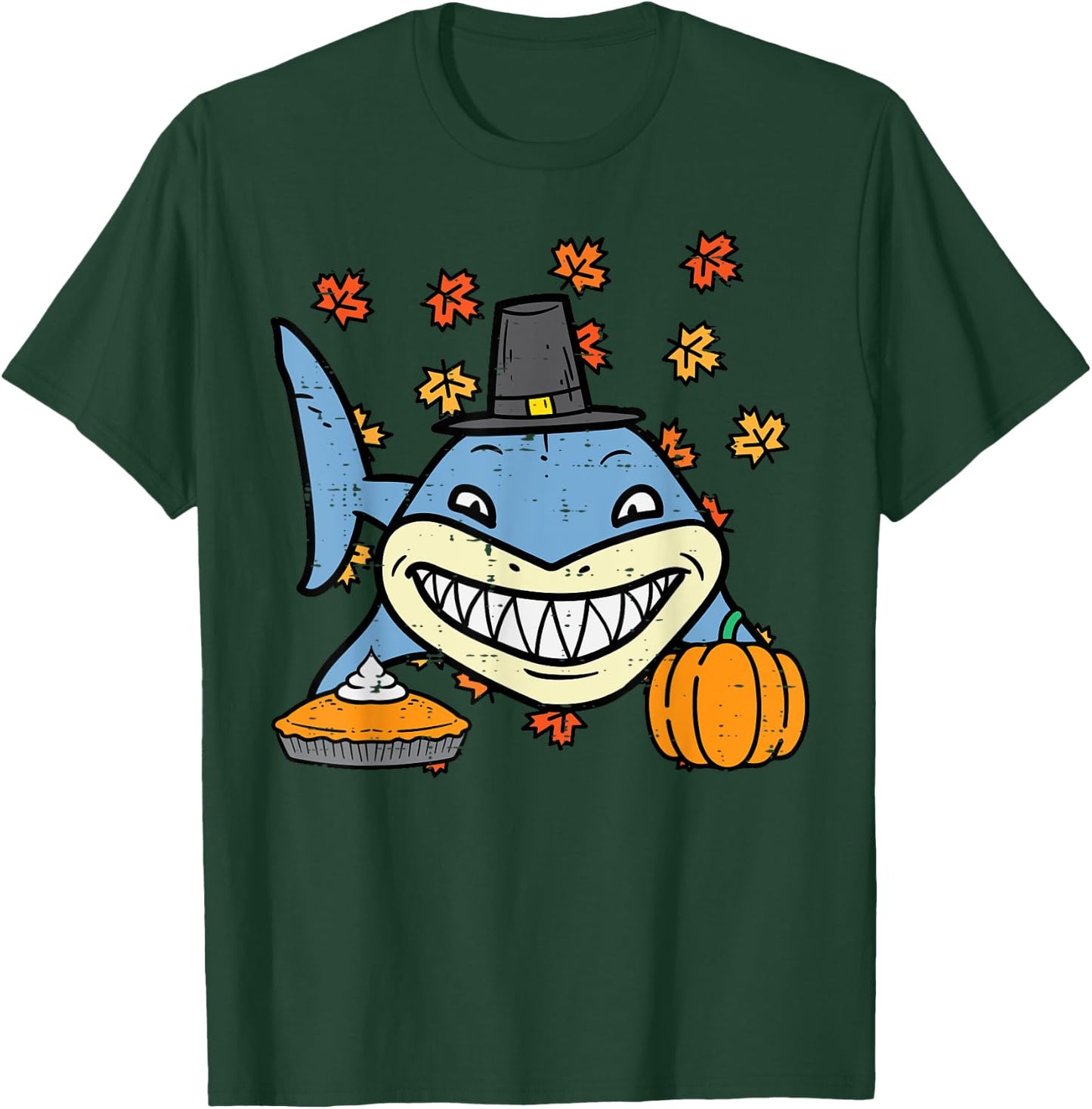 Thanksgiving Pilgrim Shark Cute Fall Autumn Men Women Kids T-Shirt - T-Shirt | Forest