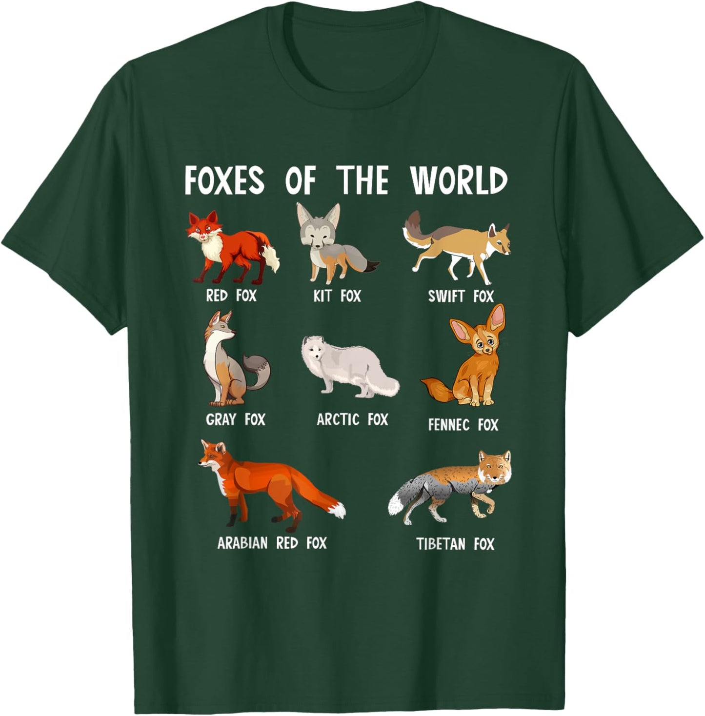 Fox Types Animal Cute Foxes Of The World T-Shirt - T-Shirt | Forest