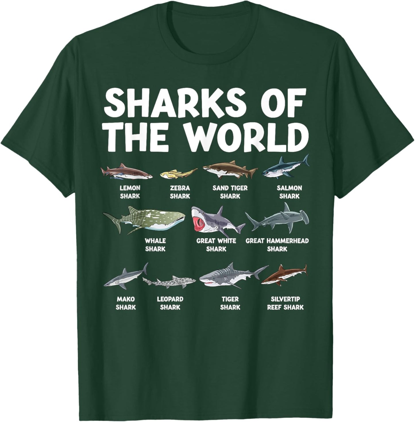 Sharks Of The World Kawaii Types Of Sharks Sea Animal Shark T-Shirt - T-Shirt | Forest