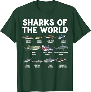 Sharks Of The World Kawaii Types Of Sharks Sea Animal Shark T-Shirt - T-Shirt | Forest