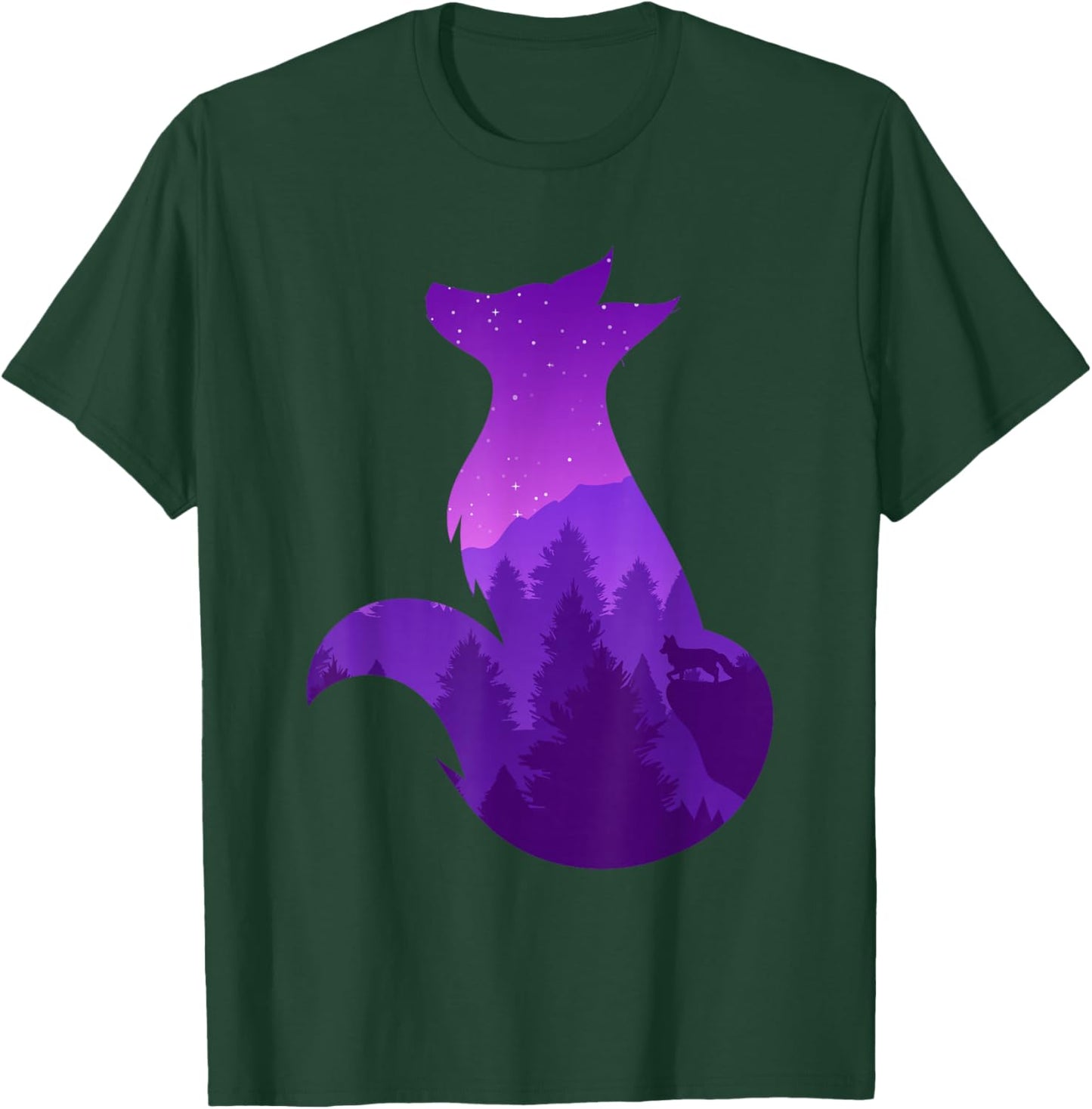 Night Wildlife Animal Galaxy Forest Nature Trees Stars Fox T-Shirt - T-Shirt | Forest