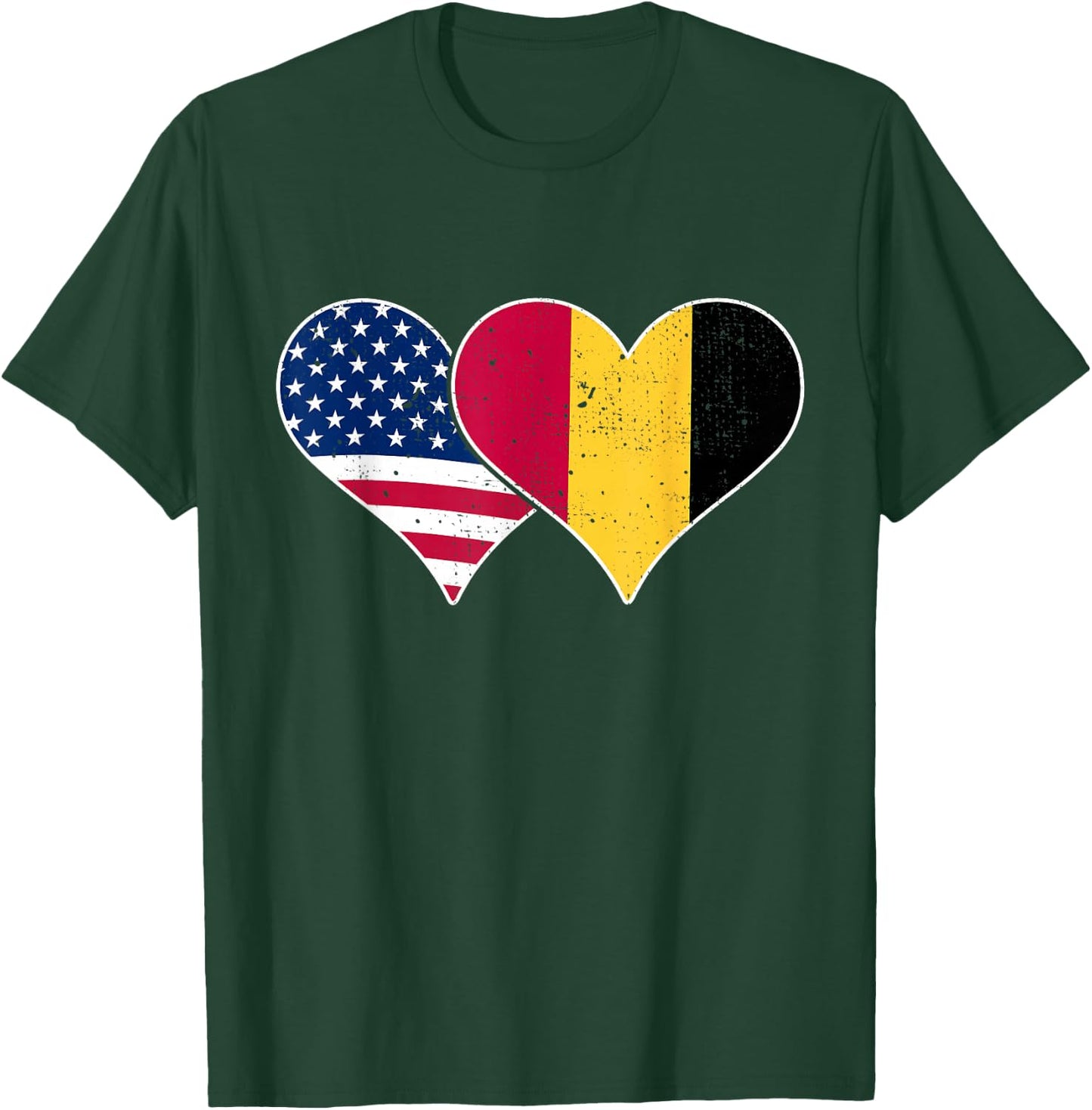 USA and Belgium Flags - American & Belgian Vintage Hearts T-Shirt - T-Shirt | Forest
