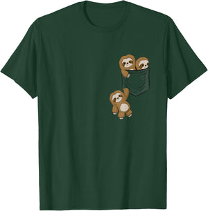 for Sloth Lovers Cute Kawaii Baby Sloths in Pocket T-Shirt - T-Shirt | Forest