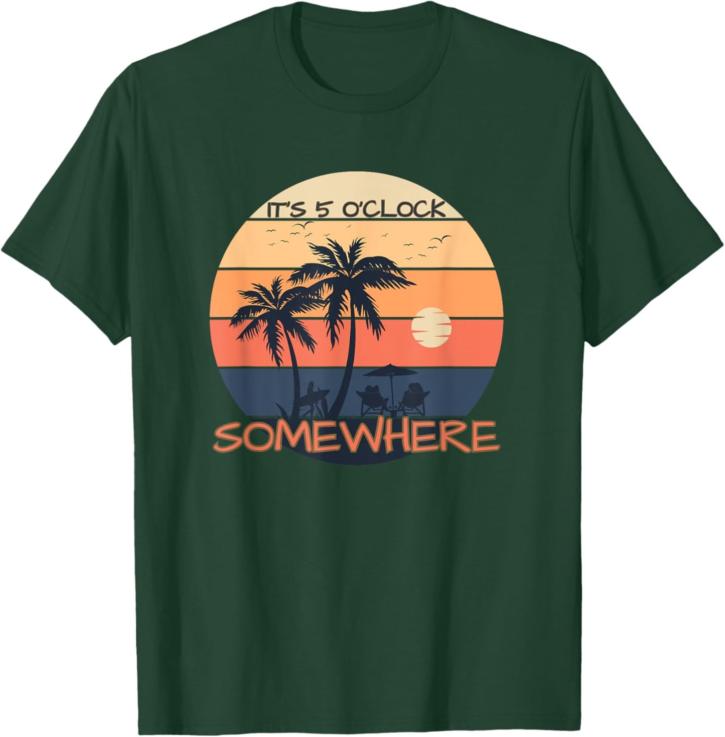 It's 5 O’clock Somewhere Retro Sunset Beach Summer T-Shirt - T-Shirt | Forest