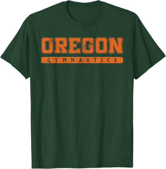 Oregon Gymnastics Orange Vintage Text T-Shirt - T-Shirt | Forest