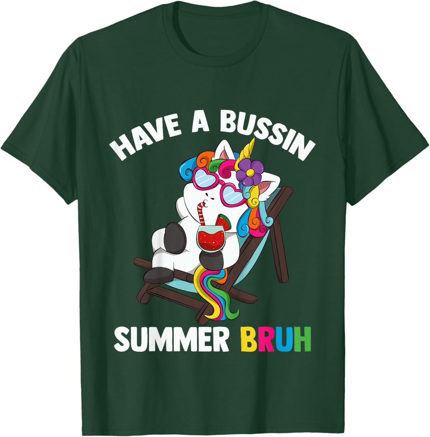 Kids Have A Bussin Summer Bruh Unicorn For Kid Last Day Of School T-Shirt - T-Shirt | Forest